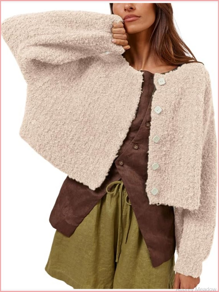 Fluffy Knit Cardigan Open Front Cropped Sweater Jacket